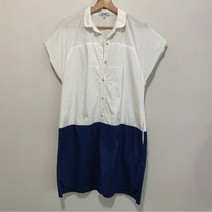 Madewell Blue/White Colorblock Collared Short Sleeve Dress, Size Large